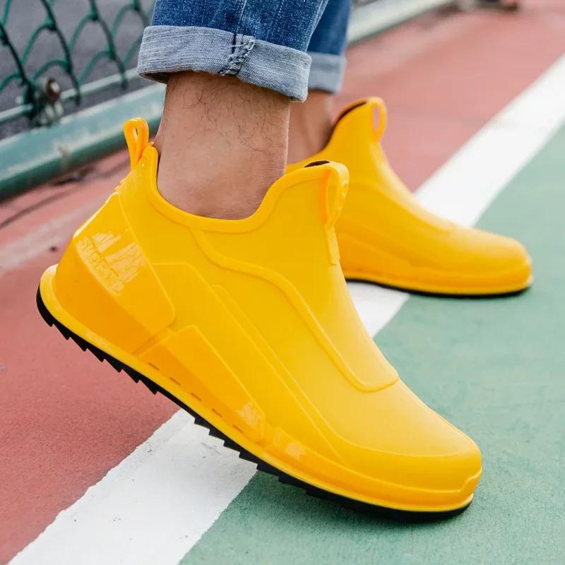 

Men s short rain boots fashionable outdoor waterproof shoes low top anti slip wear-resistant kitchen shoes fishing rubber shoes 44 жовтий
