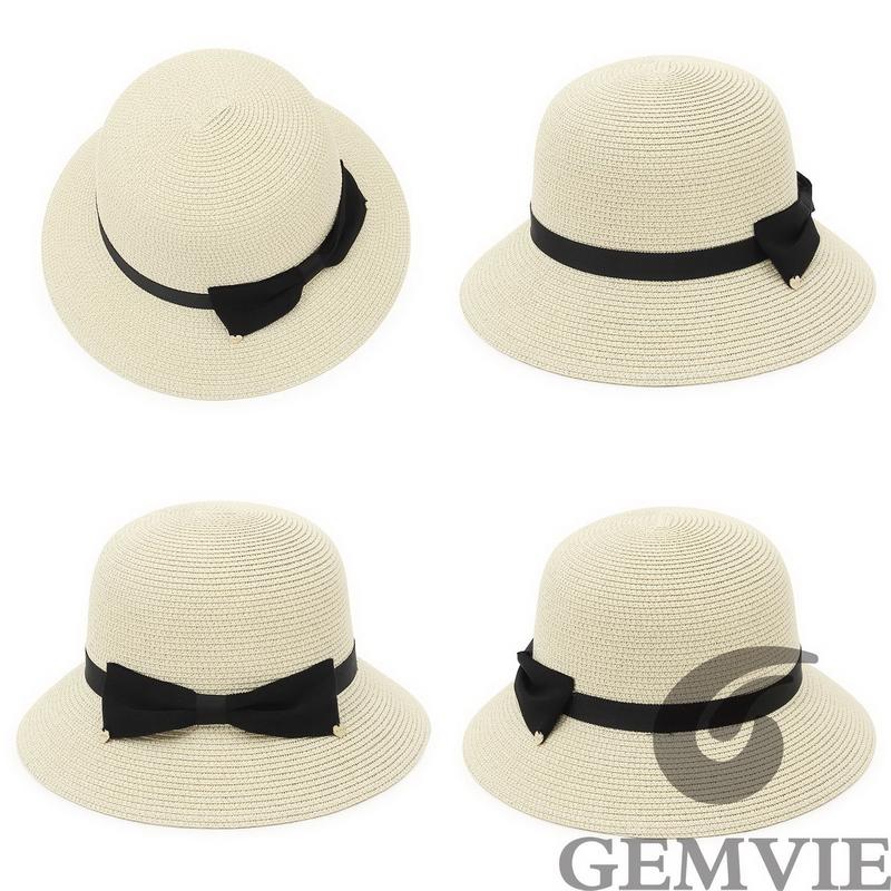 GEMVIE Eleganter Damen-Eimerhut Mit Breiter Krempe Sommer Schleife Reise Strand Papierstroh Sonnenhüte