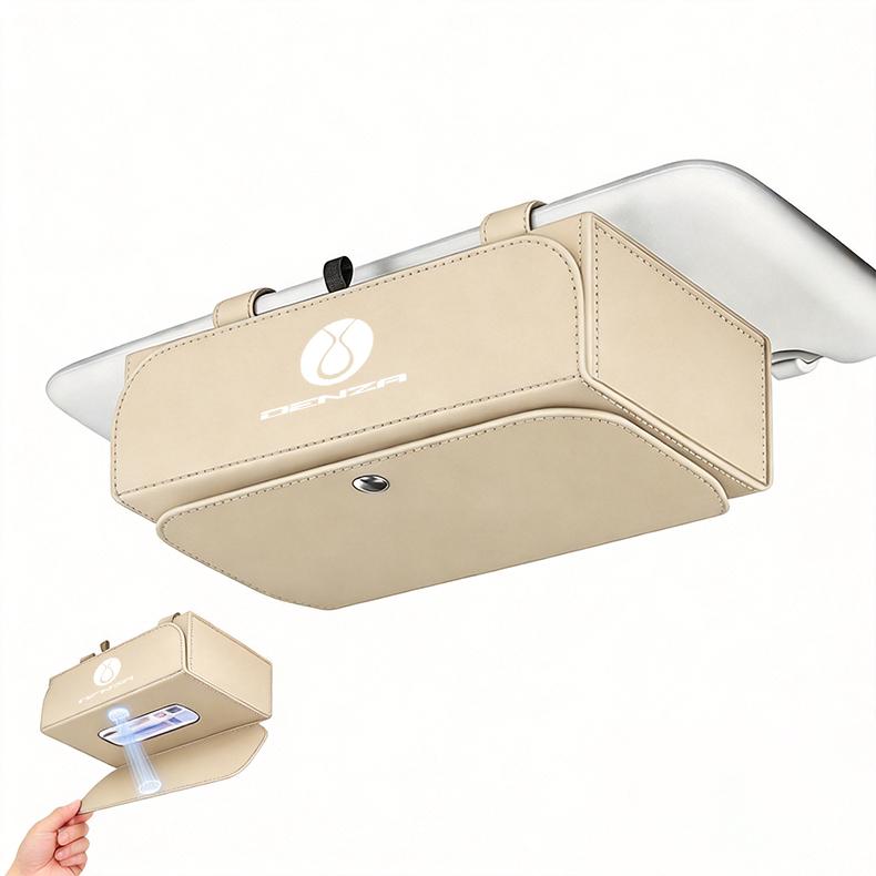 For DENZA Car Sun Visor Tissue Holder, One-Hand Access Tissue Box Cover, Skin-Feel Leather Light Luxury Interior Organizer