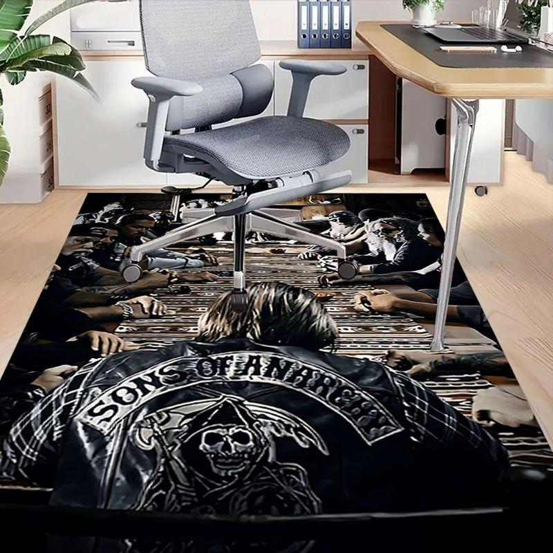 1pc Sons of Anarchy Themed Office Carpet Chair Mats - Durable Polyester Rug for Home Theater, Office, Dorm Room Decor - tA13