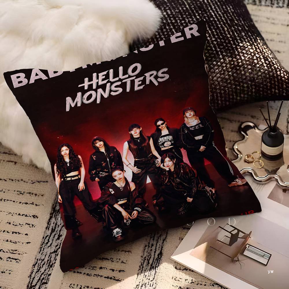 Kpop B-Babymonster Anime Cushion Cover Inches Farmhouse Decor Home Throw Pillow Covers For Couch Decorations