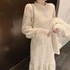 Thickened Korean-Style Long Sleeve Lace Dress Base Layer Women's Warm Plus Velvet for Autumn/Winter 2025.
