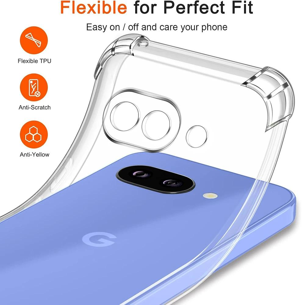 Ultra Shockproof Thin Silicone Soft Case For Google Pixel 9 9a 8 8a 7 7a 6 6a 5 5a Pro XL Transparent Clear Back Cover TPU Shell