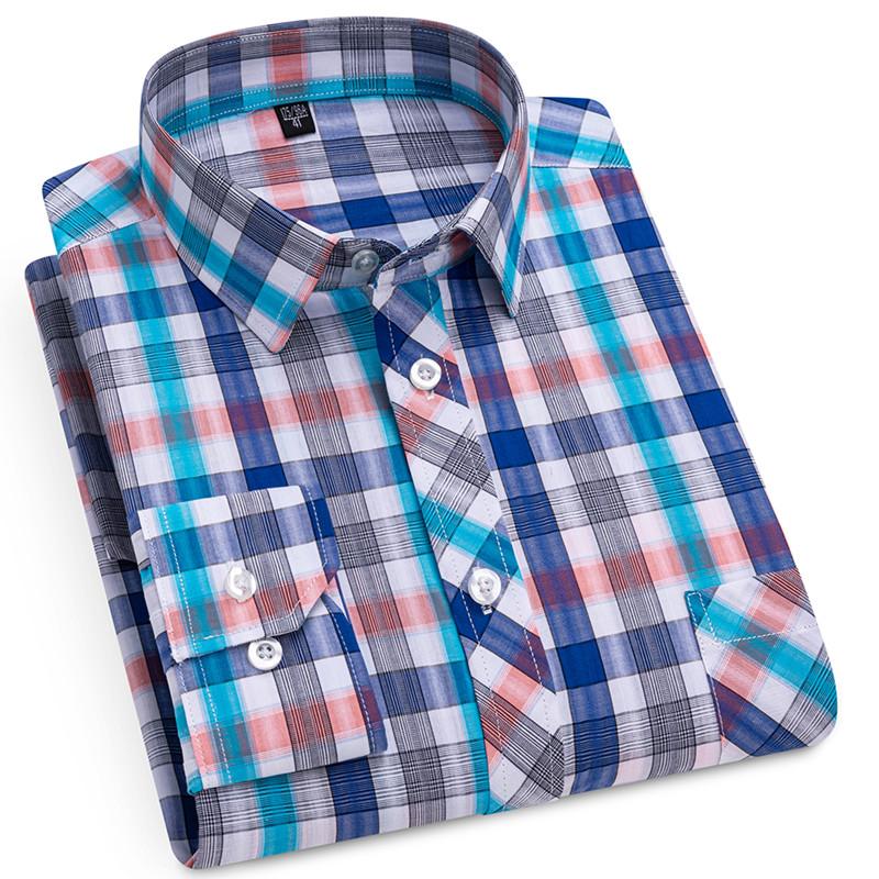 Fashion Spring Autumn Men's Plaid Shirts Long Sleeve 100% Pure Cotton Good Quality Thin Soft Classic Basic Casual Male Clothing