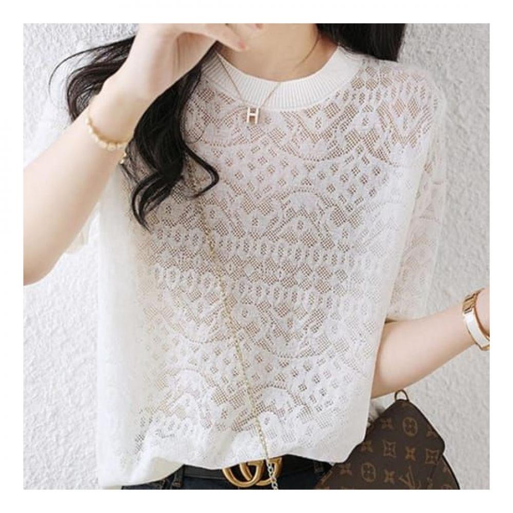Navava Women ReTro Lace ShorT Sleeve KniT T shirT Nk2219