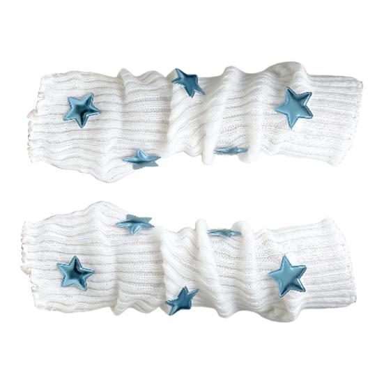 Knitted Arm Warmers Girls Fingerless Long Wrist Gloves Winter Star Arm Sleeves with Thumb Hole for Women Street Wear Parties