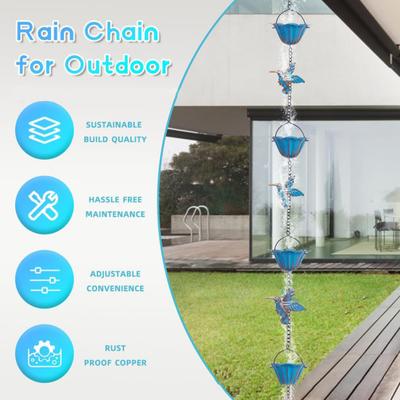 Cadena de lluvia colgante de 94.5" con forma de colibrí, campana para decoración exterior, cadena de repuesto para bajante de lluvia para canaletas de patio.