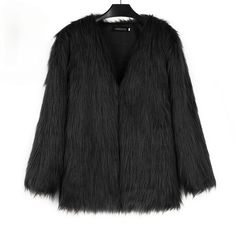 Autumn Winter V-neck Women's Faux Fur Jacket Warm Fashion Casual Short Top Oversize Coat Artificial Fur