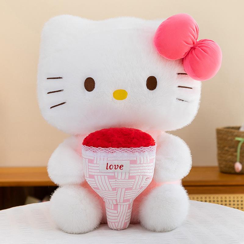 Новая Милая Мультяшная Плюшевая Игрушка Кошка - Кот KT с Цветами Кукла Приз в Игре Подарок 35cm, 0.57kg розовый