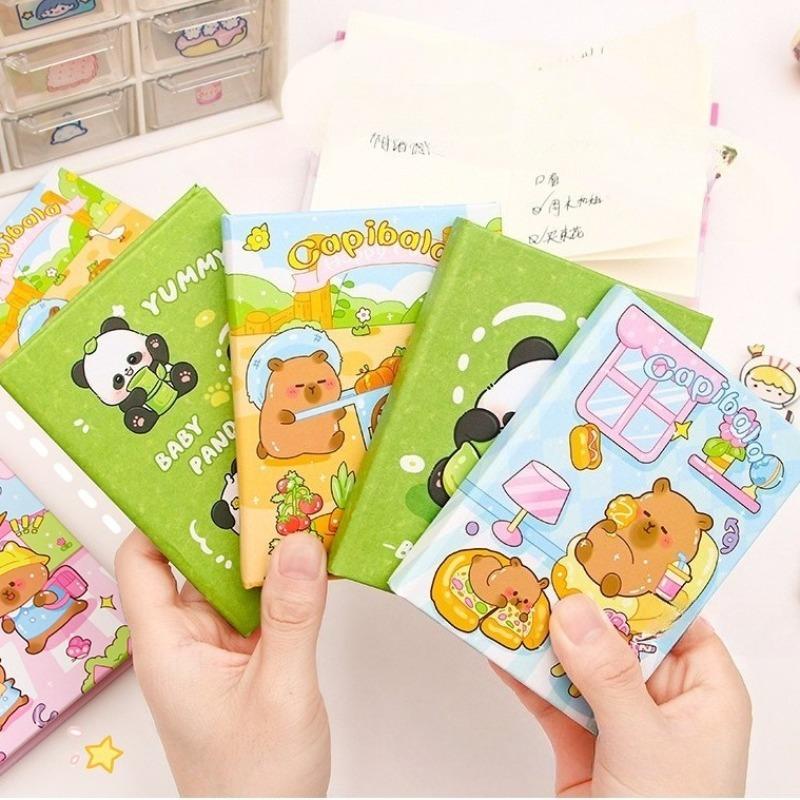 12Pcs Cartoon Capybara Small Notebook 50sheets Per Book, cute Notepad Mini Portable Pocket Book Stationery Small Prizes Gift