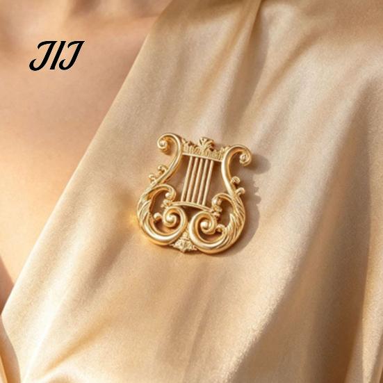 Harp Shape Pin European Classical Brooch Pin, Golden Plated Musical Instruments Decorative Scarf Vintage Music Symbol Badge Accessory for Men