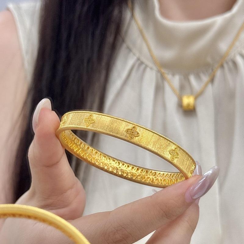 Retro Chinese High-Value Gold Silk Brocade Four-Leaf Flower Bracelet Ring Necklace Ancient Light Luxury Exquisite Set