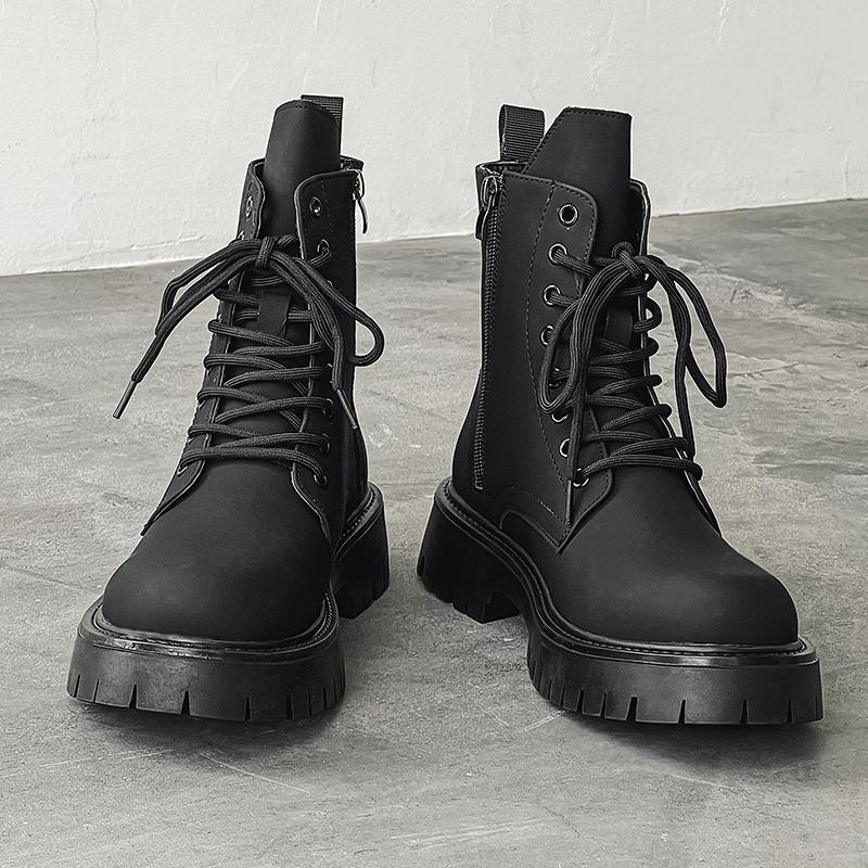 Autumn Men Japan Karajuku Korean Style Fashion High Top Streetwear Thick Platform Boots Casual Leather Shoes Male Lace Up Shoes