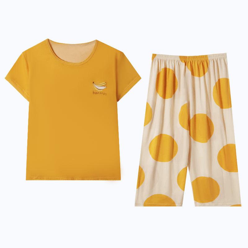 Women's Summer Pajama Set - Round Neck, Short Sleeve, Seven-Point Pants, Comfortable Casual Two-Piece