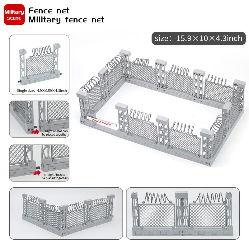 Moc Military Fence Nets Construction Blocks Toys Diy Blocks Toys For Young Boys Fitting Farm Fence Military Fence Gate Blocks Parts