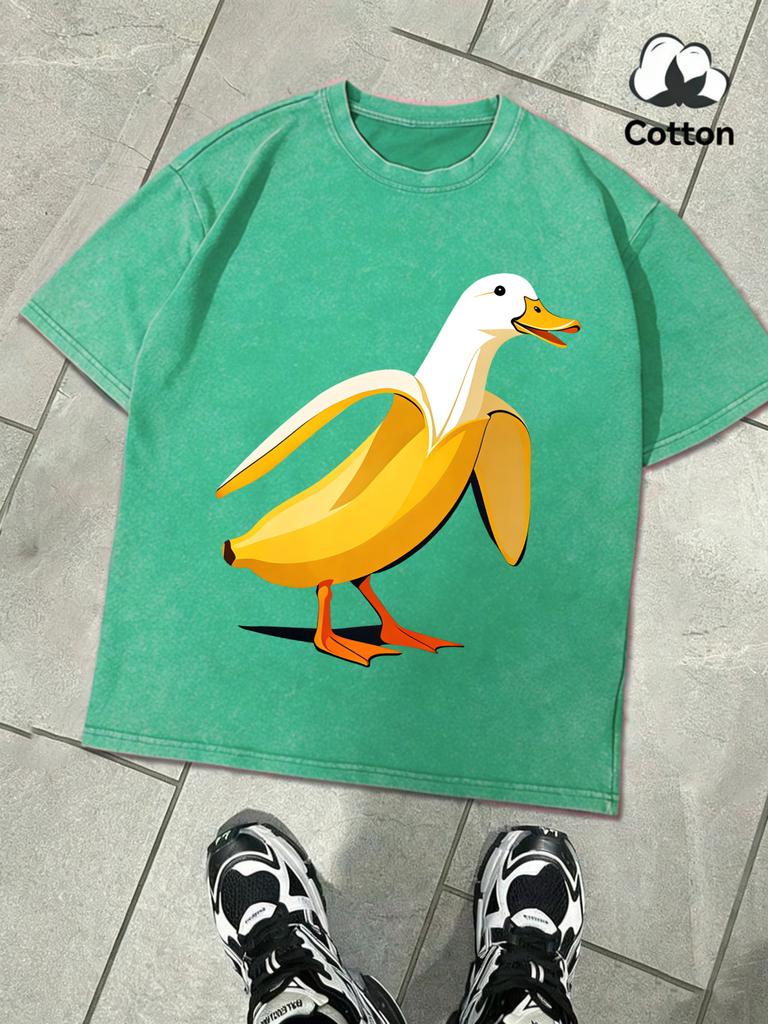 The Combination Of Banana And Duck Men Washed T Shirts Summer Soft Tee Trendy ONeck Short Sleeve Loose Man Cotton AllMatch Top