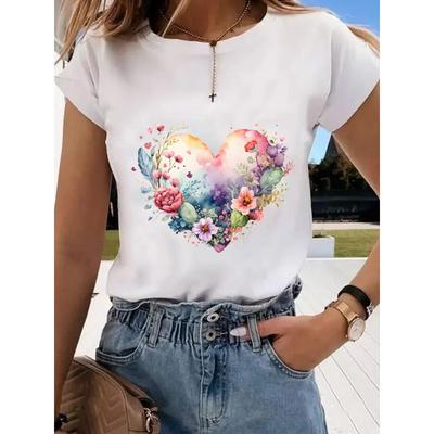 Damen T-Shirts mit Druck, Rundhalsbekleidung, Kurzarmbekleidung, Damenoberteile