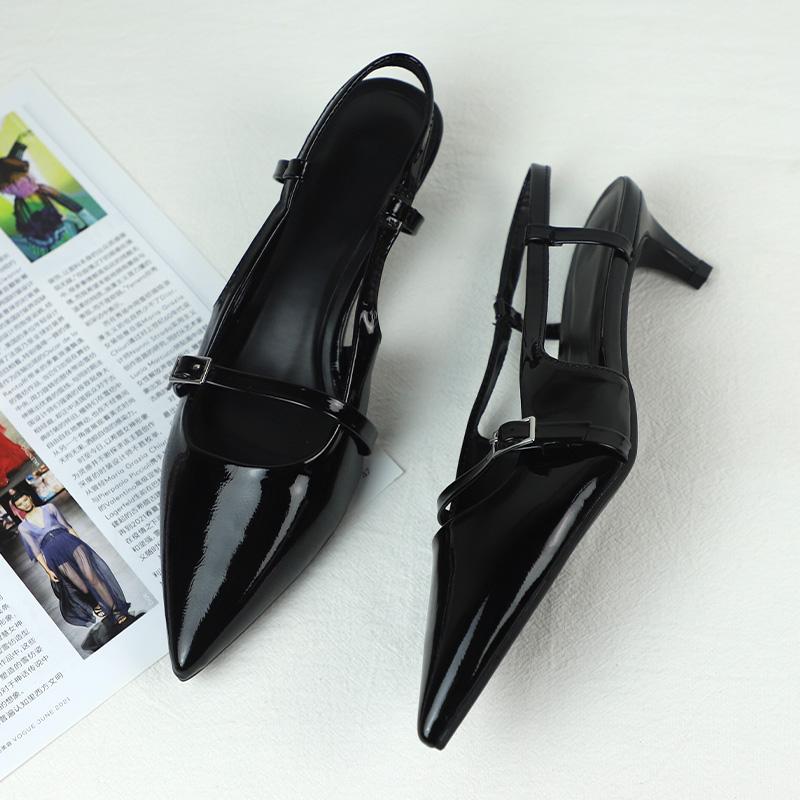 Fashion High Heels Women's Sandals 2025 Summer Elegant Black Pointed Toe Shallow Office Slingbacks Stiletto Chic Buckle Lady Mules Shoes