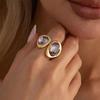SHIXIN Trendy Charm Acrylic Rhinestone Rings Women Vintage Luxury Metal Geometric Finger Ring Daily Wear Jewelry Accessorioes