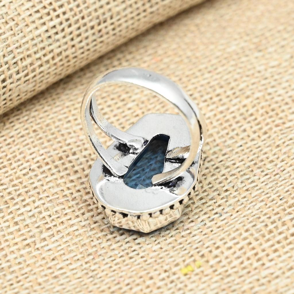 925 Sterling Silver Blue Topaz Gemstone Ring Beautiful Handmade Women Jewelry All Size