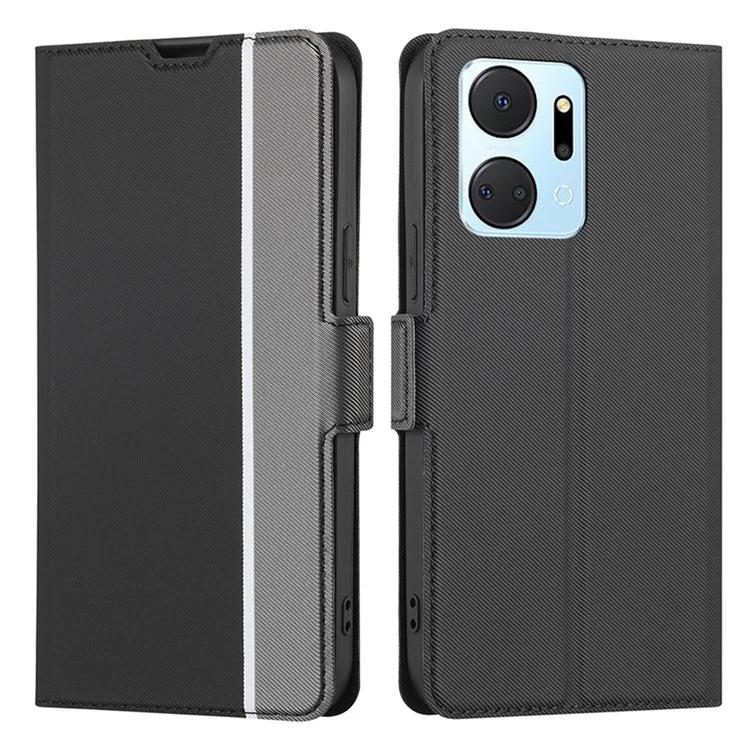 

For Honor X7a 5G Cell Phone Leather Case Card Holder Stand Twill Texture Phone Cover