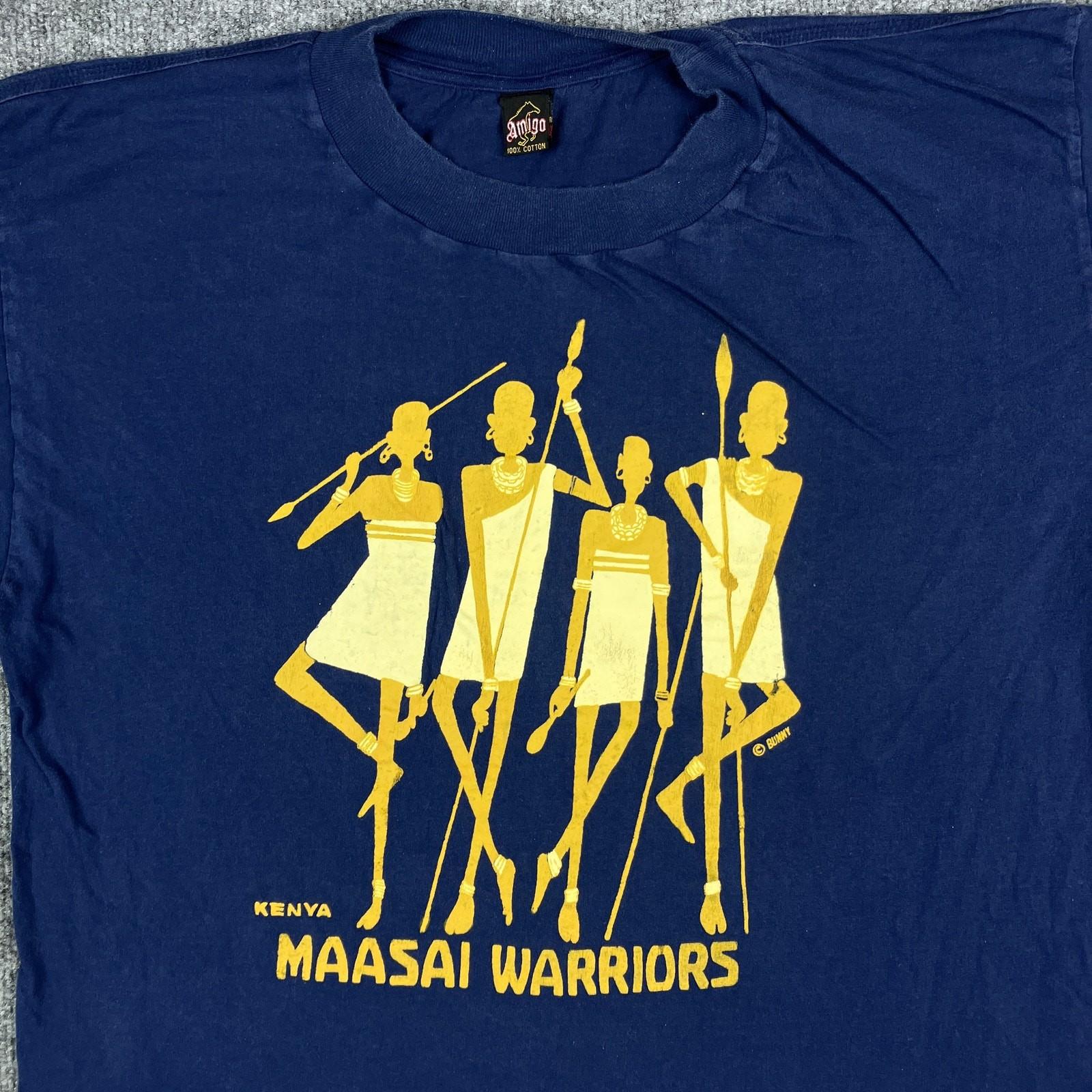 Amigo Mens Large T-Shirt Kenya Maasai Warriors Graphic Navy Blue Tribal Vintage XXXL
