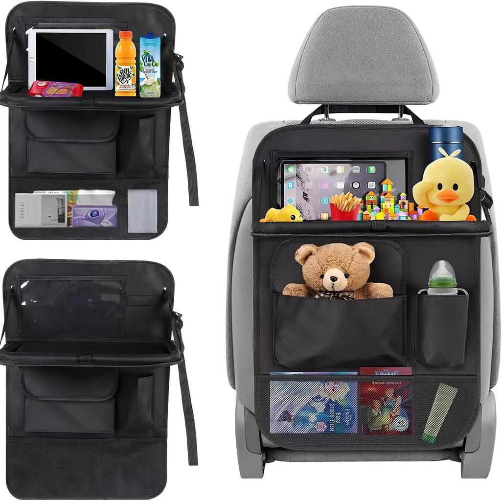 6KJFEIWG Car Seat Back Pocket Kick Car Backseat Holds Flat Table, Guard, Table, Storage, Plates, etc. (Black)