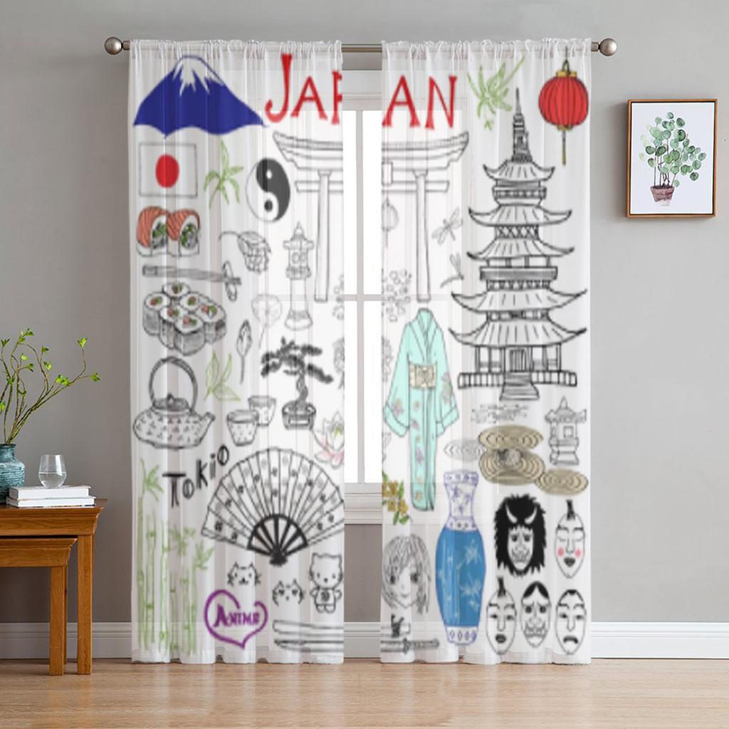 Japanische Sakura-Blüte Japanischer Kirschbaum Transparente Vorhänge für Wohnzimmer Tüll-Fenstervorhang Schlafzimmer Küche Schleier Vorhänge