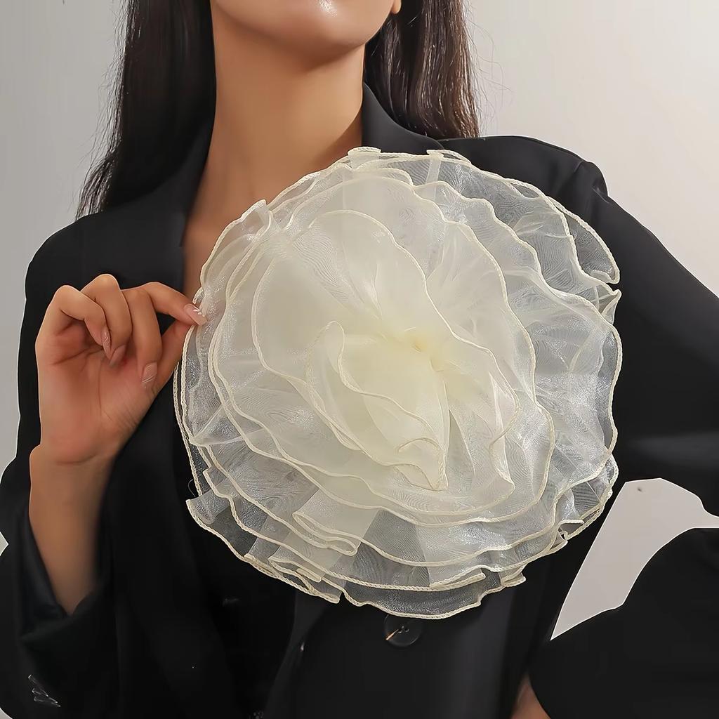 Elegant 28CM Large Handmade Lace Rose Flower Brooch Fashionable French Exaggerated Floral Pin for Women Party Jewelry Gift