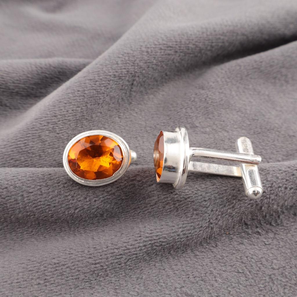 Citrine Gemstone 925 Sterling Silver Handmade Jewelry Cufflinks 0.59" For Him CL-2-14