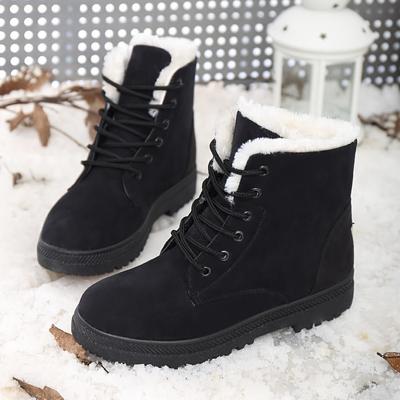 Women'S Ankle Boots - Winter Warm Round Toe Flat Shoes with Lace-Up Closure, Non-Slip Rubber Sole, & Accent Ladies Winter Boots
