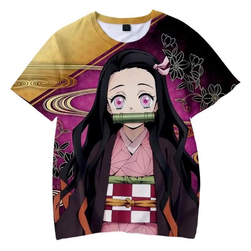 Sudadera de Manga Corta para Niños Top de Dibujos Animados Camiseta Estampada en 3D Anime Demon Slayer Niños Niñas Verano Moda Urbana Camiseta Top
