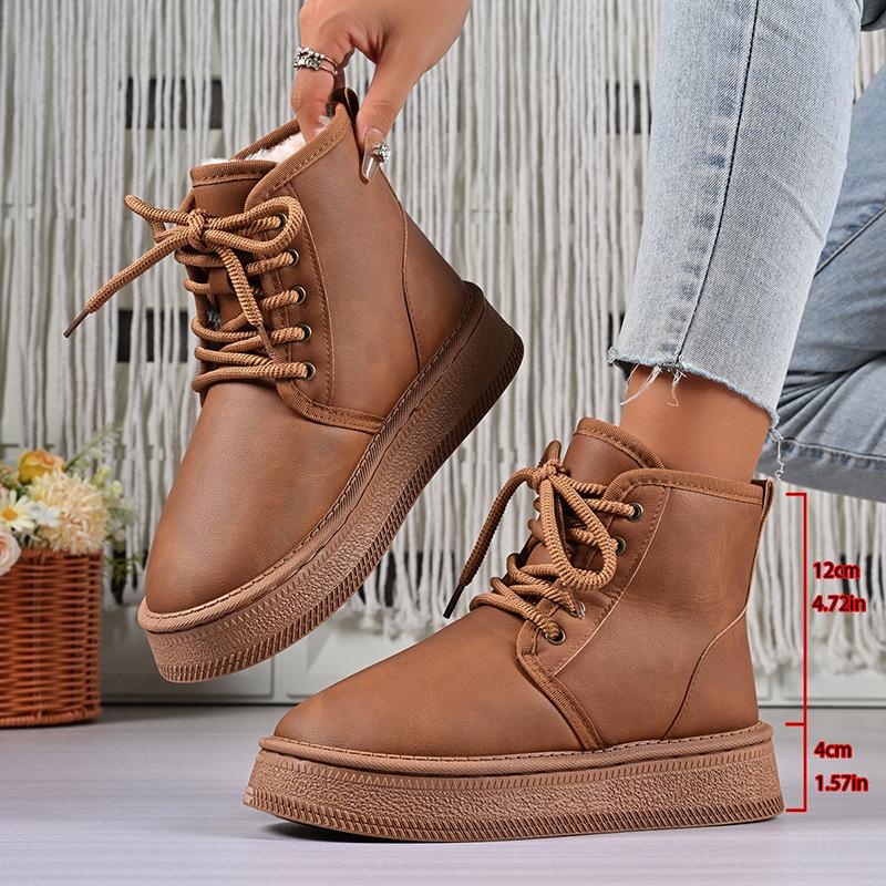 

Fashion Lace Up Platform Snow Boots Women Anti Slip Warm Thicken Plush Ankle Boots Woman Thick Sole High Cotton Shoes 36-41 41