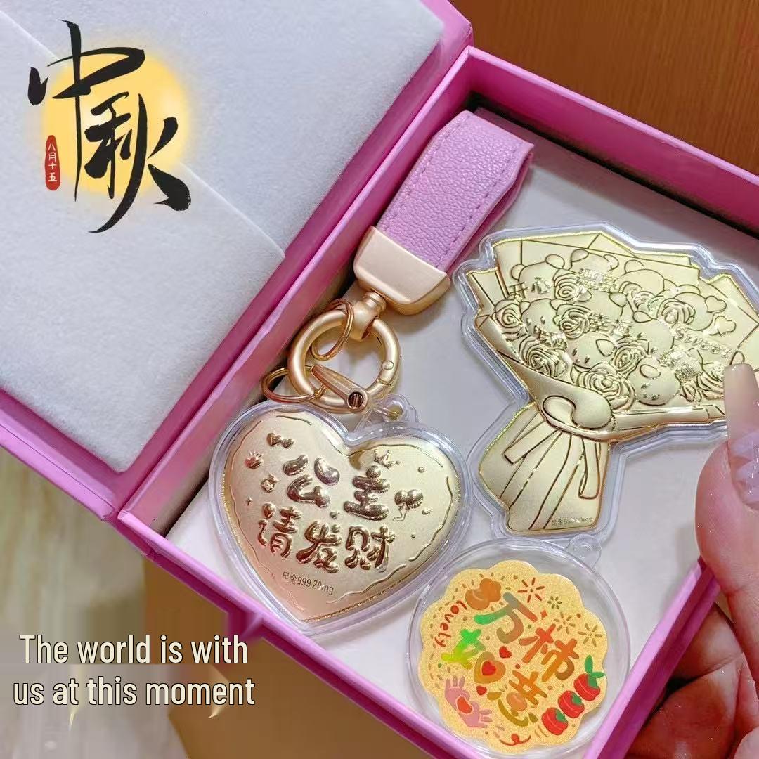 Shuibei Pure Gold 999 Wealth Charm Phone Sticker - Princess & God of Wealth Design