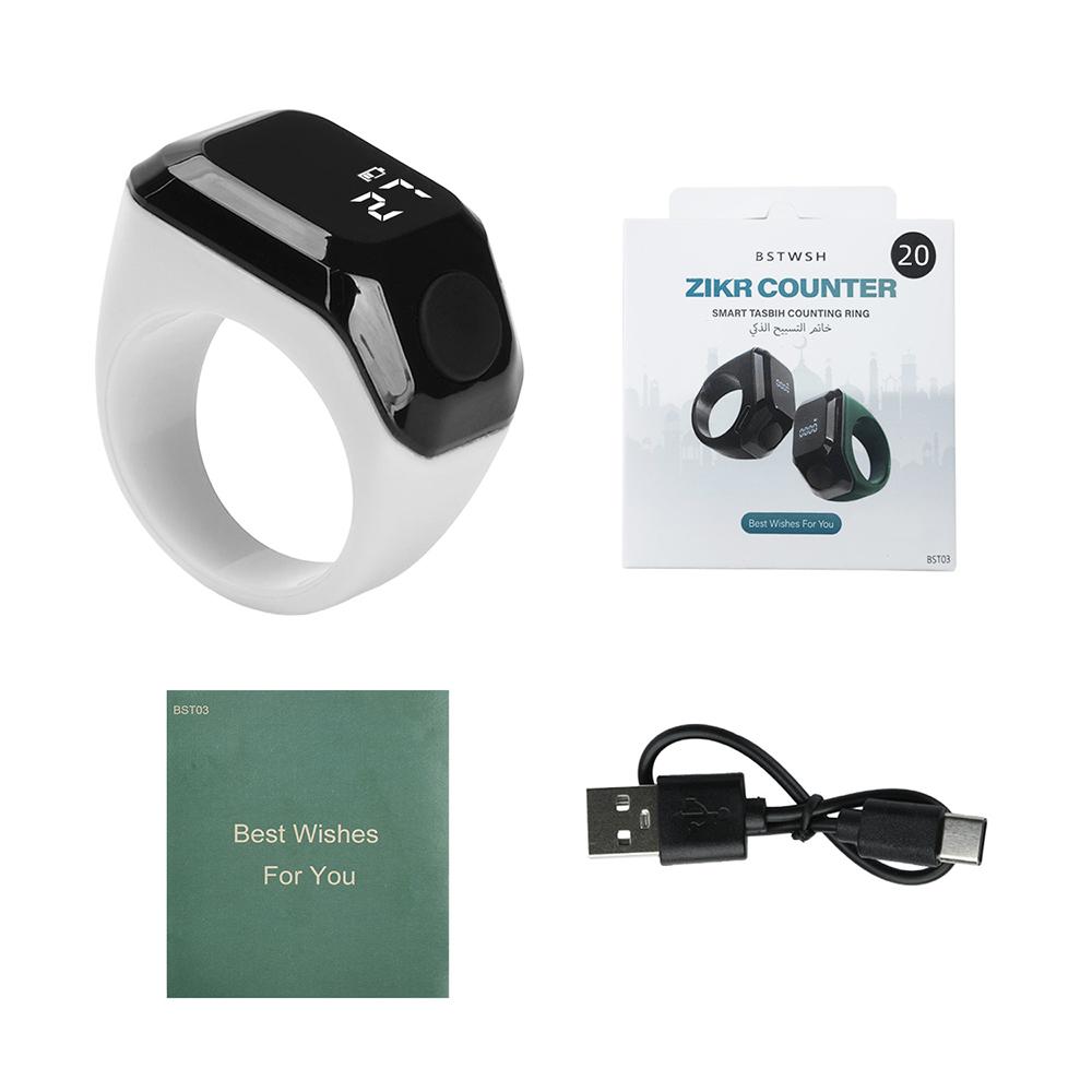 

Smart APP Ring Counter Portable Digital Display Counter Bluetooth Counting Ring Time Reminder Wearable Tasbih Zikr Ring Misbah білий