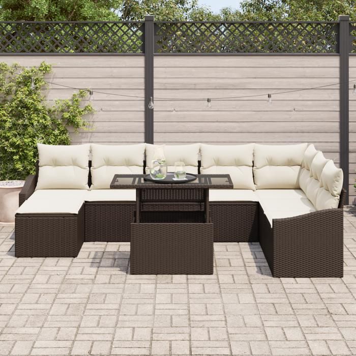 VidaXL Ensemble de 9 pièces de canapé de jardin avec coussins marron en poly-rattan 3349054