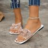 Women Luxury Flats Slippers 2025 Summer Designer Brand Beach Sandals Ladies Flat Open-toe Pearl Bow Shoes Slides Plus-size 43