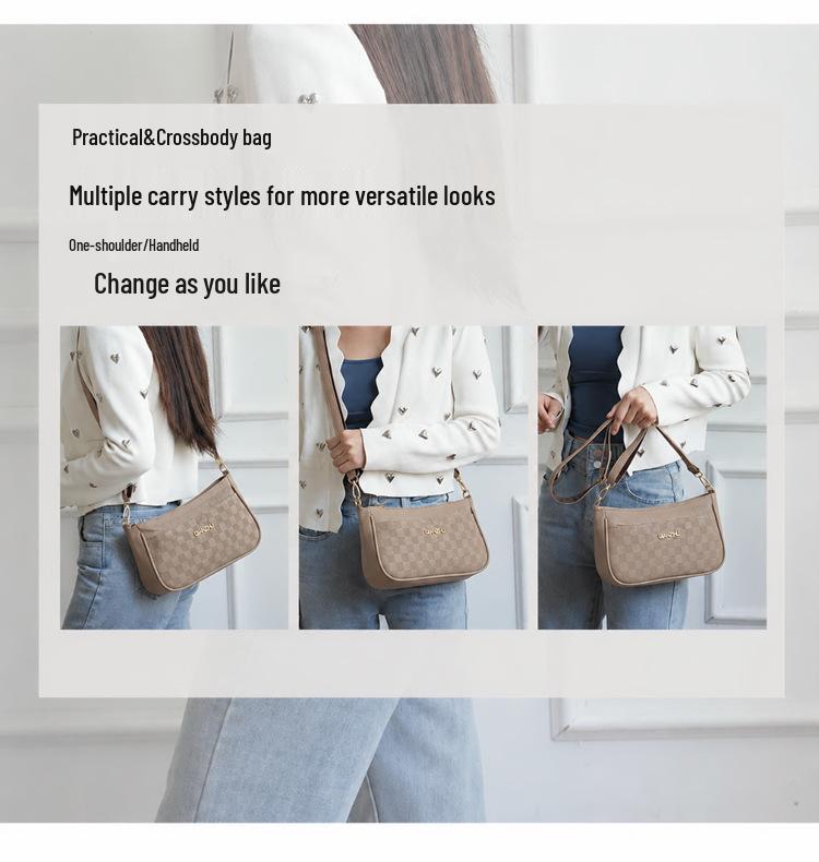 2026 Women's Versatile Plaid Crossbody Moon Bag - Large Capacity, Stylish for Middle-aged