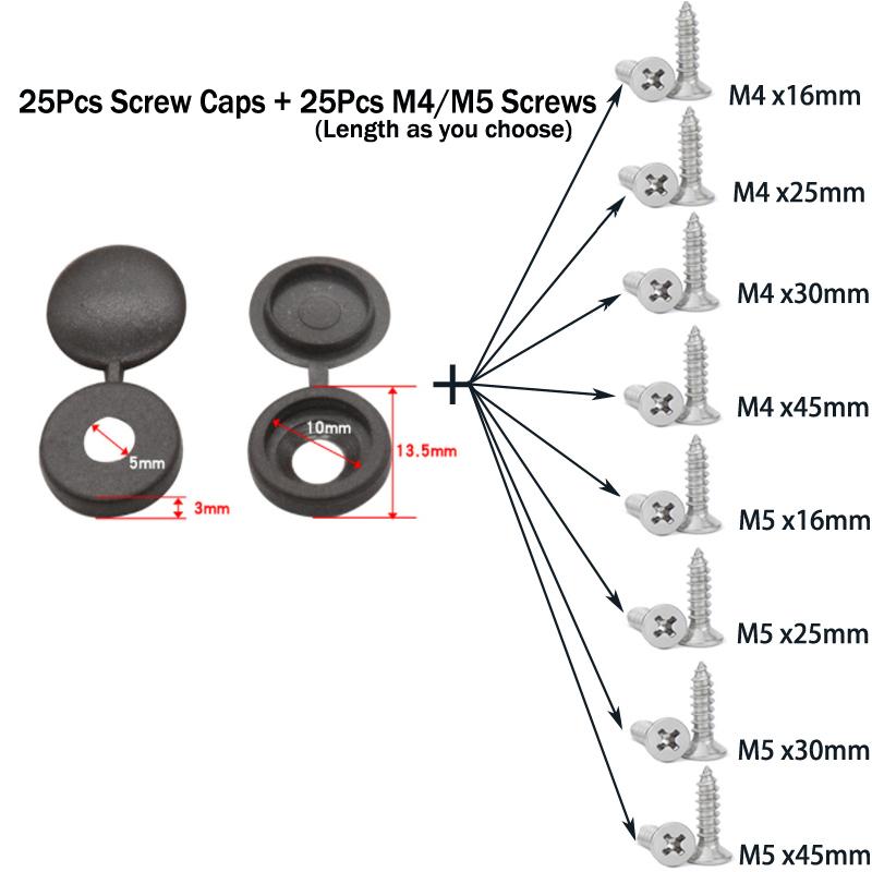 50 buc Capace cu șuruburi Capace cu balamale pentru șuruburi cu șuruburi din oțel inoxidabil 304 pentru mobilă auto Piulițe decorative șuruburi de acoperire Hardware