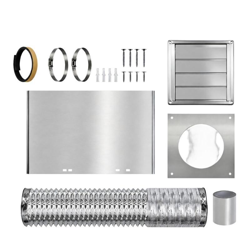 Dryer Exhaust Wall Outlet Package with Exterior Cover, Flexible Duct, Clamps, and Sealing Accessories for Air Routing