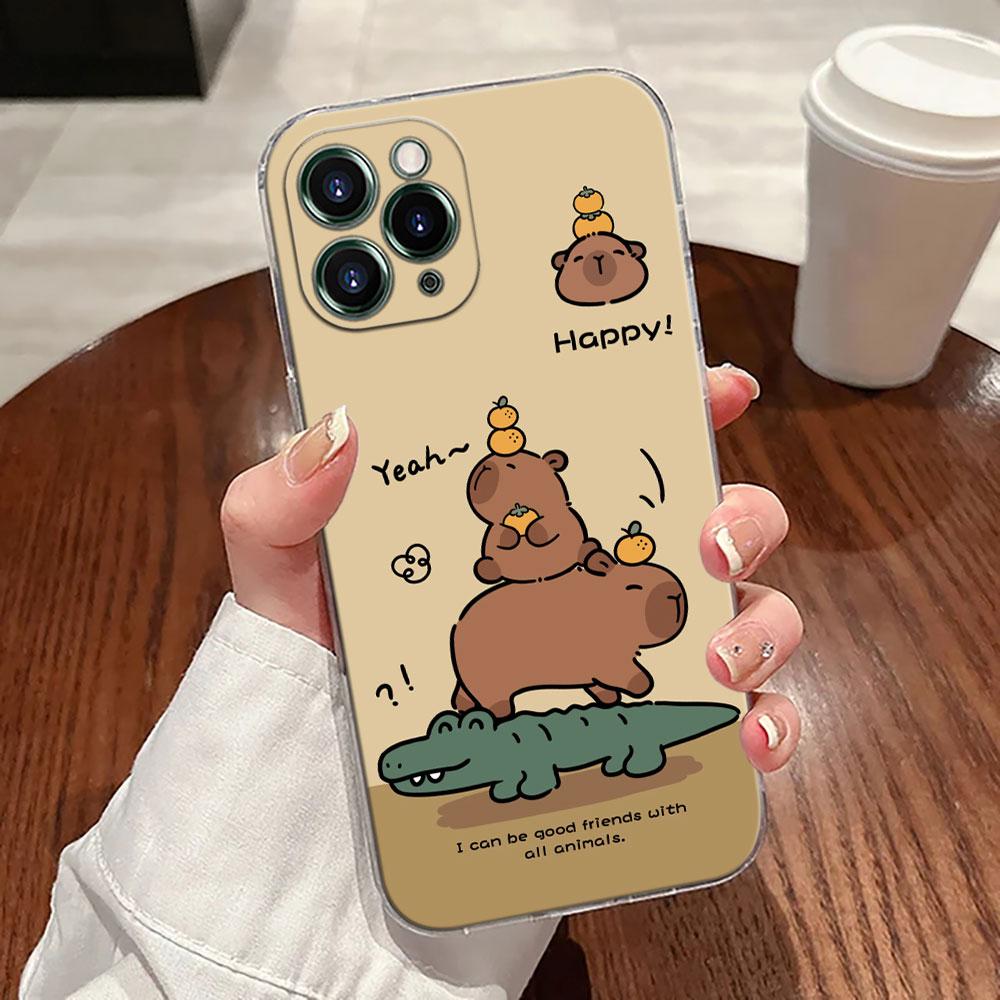 Capybara Cute Transparent Case For Apple iPhone 17 16 15 14 13 12 11 Pro Max 16 Plus 16E 17Air 17Pro Phone Cover Silicone Funda
