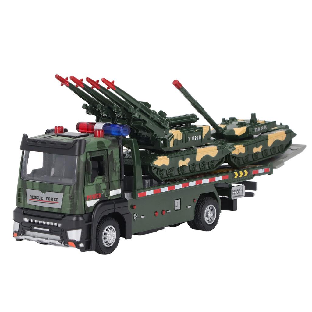 Flatbed Truck Toy with 2pcs Tank Simulation Alloy Military Truck Model Diecast Military Transporter