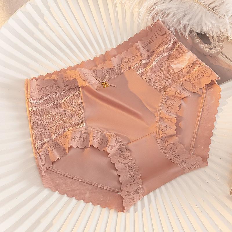 

Женские атласные бесшовные трусы со средней талией, кружевные трусики с бантом, милое нижнее белье XL розовый