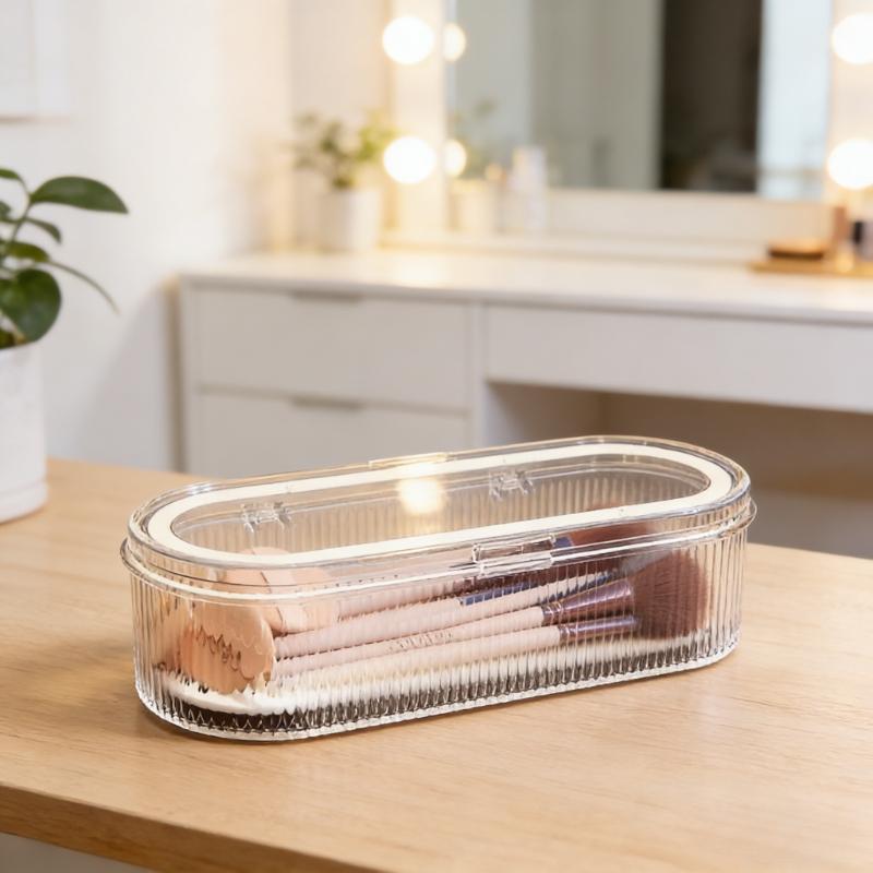 1pc Acrylic Cosmetic Brush Storage Box Transparent Makeup Brush Organizer Dustproof Holder Vanity Bathroom Accessories with Lid