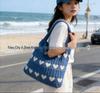 Korean Chic Crochet Mesh Shoulder Bag – Women’s Hand-Knitted Large Tote for Summer Beach
