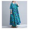 Summer New Literary Large Size Loose and Large Printed Round Neck Short Sleeve Dresses