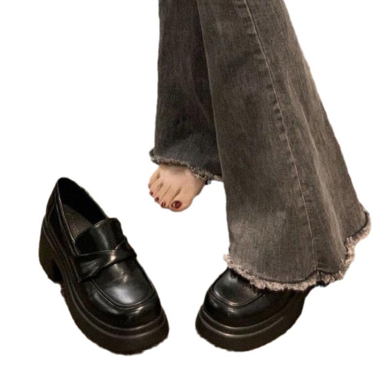 British Style Leather Shoes Women's Spring New Platform French Style Retro Loafers Slip-on Pumps