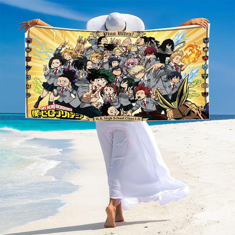 Anime Hero Academia Print Beach Towel, Large Soft Quick Dry Towel for Beach Camping Swimming