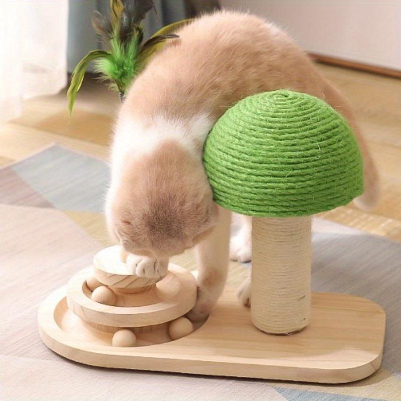 Non-toxic Wooden Turntable Cat Toy - Pine Wood Scratch Pad with Sisal Ball and Teaser Wand, Durable and Fun