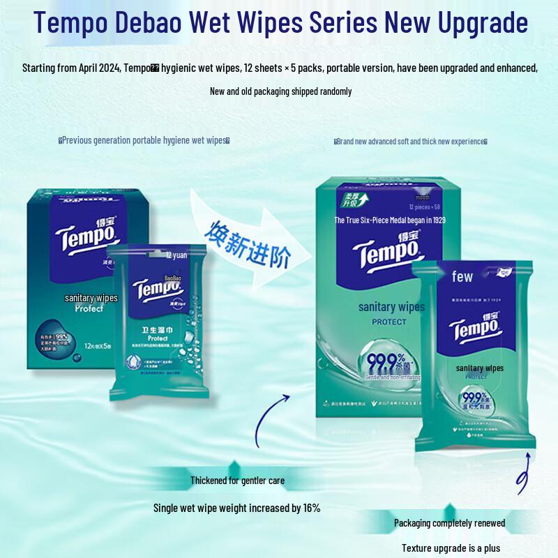 Tempo Mini Portable Disinfectant Wipes (12 wipes x 60 packs)